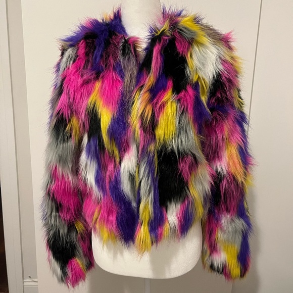 MULTICOLORED FAUX FUR COAT - Elle Multi Faux Fur Jacket - Sold out online! - Picture 6 of 8